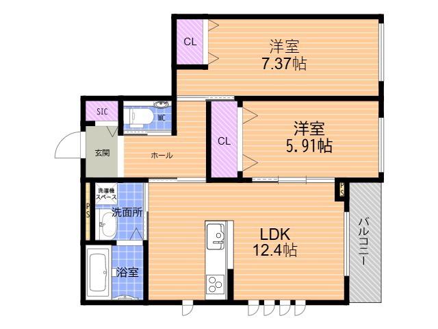 ナチュレラ豊中(2LDK/1階)の間取り写真