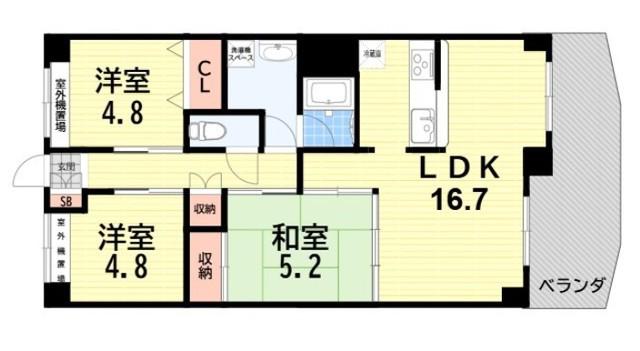崇徳院ハイツS棟(3LDK/5階)の間取り写真
