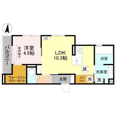 グリューネ塚口(1LDK/1階)の間取り写真