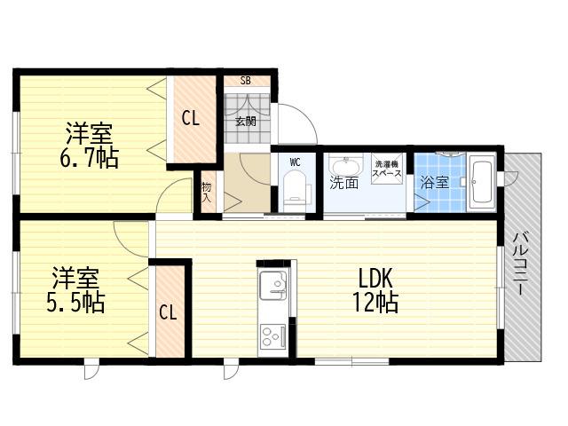 メゾンオクノ(2LDK/2階)の間取り写真