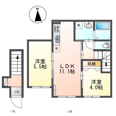 PLACIDE PURE(2LDK/2階)の間取り写真