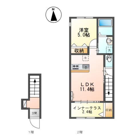 PLACIDE PURE(1LDK/2階)の間取り写真
