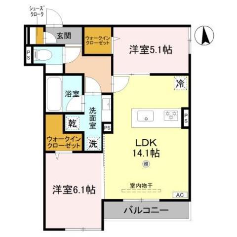 GRAND ROCHER武庫之荘(2LDK/2階)の間取り写真