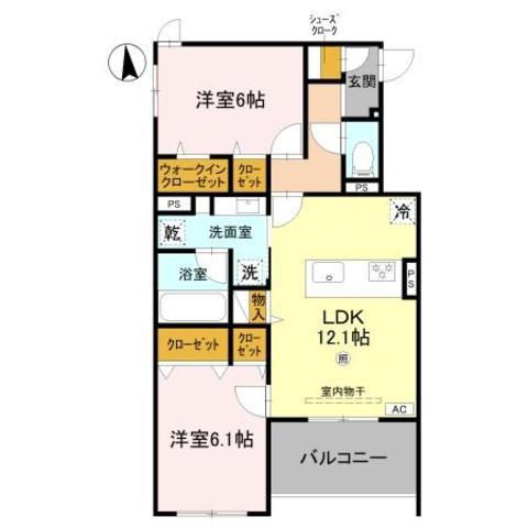 GRAND ROCHER武庫之荘(2LDK/2階)の間取り写真