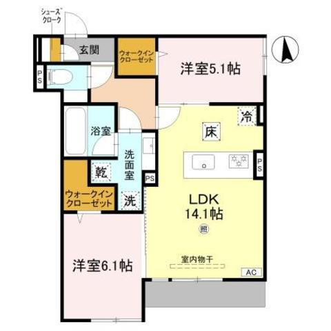 GRAND ROCHER武庫之荘(2LDK/1階)の間取り写真