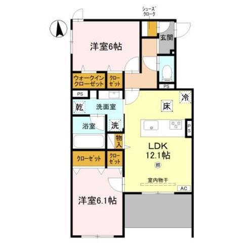 GRAND ROCHER武庫之荘(2LDK/1階)の間取り写真