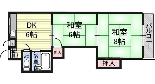 森本ハイツ(2DK/2階)の間取り写真