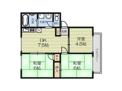 ハイツウエンディA・B(3DK/1階)の間取り写真