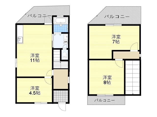 JR阪和線 富木駅 徒歩10分 2階建 築52年(3LDK)の間取り写真