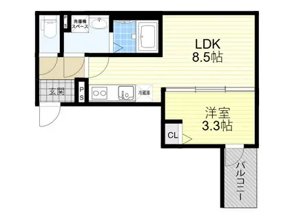 GRACIAS COURT津久野(1LDK/2階)の間取り写真