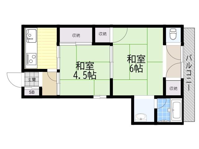 藤井文化(2K/1階)の間取り写真