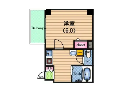 シングルウエスト(1K/6階)の間取り写真