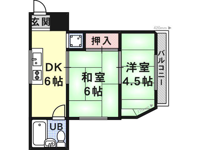 コーポオクムラ(2DK/2階)の間取り写真