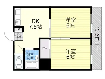 ICUBE流町(2DK/3階)の間取り写真