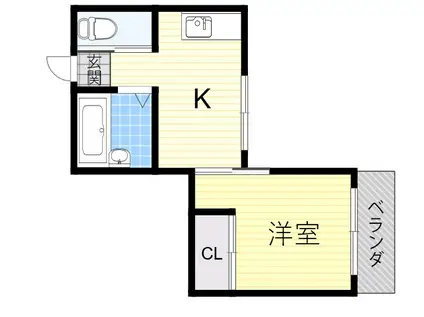 ICUBE流町(1K/1階)の間取り写真