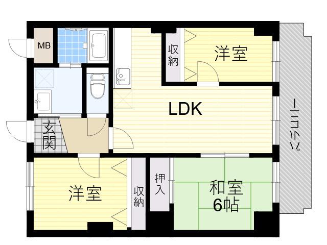 ワカイシビック第1ハイツ(3LDK/2階)の間取り写真