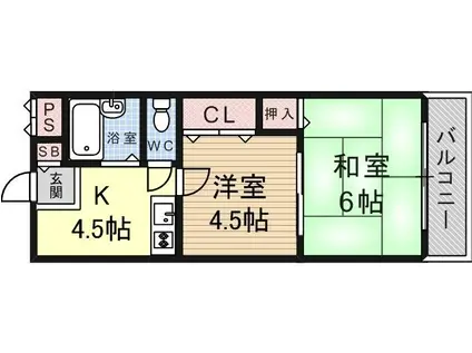 キッポー平野加美(2K/5階)の間取り写真