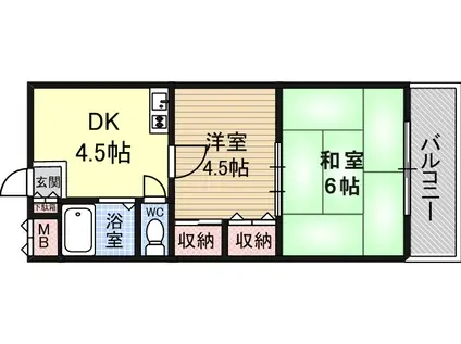 キッポー平野加美(2K/1階)の間取り写真