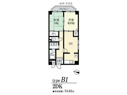 パークハイツ西今川(2DK/1階)の間取り写真