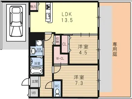 KENS COURT(2LDK/1階)の間取り写真
