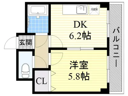 大阪市営谷町線 出戸駅 徒歩2分 6階建 築31年(1DK/4階)の間取り写真