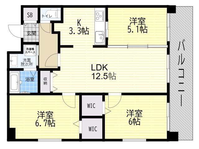 プライム(3LDK/1階)の間取り写真
