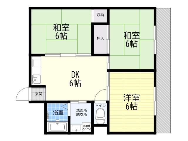 光コーポ2(3LDK/1階)の間取り写真