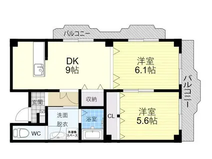 おおさか東線 新加美駅 徒歩1分 6階建 築29年(2DK/2階)の間取り写真