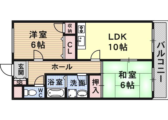 ローズガーデンCOMO(2LDK/2階)の間取り写真