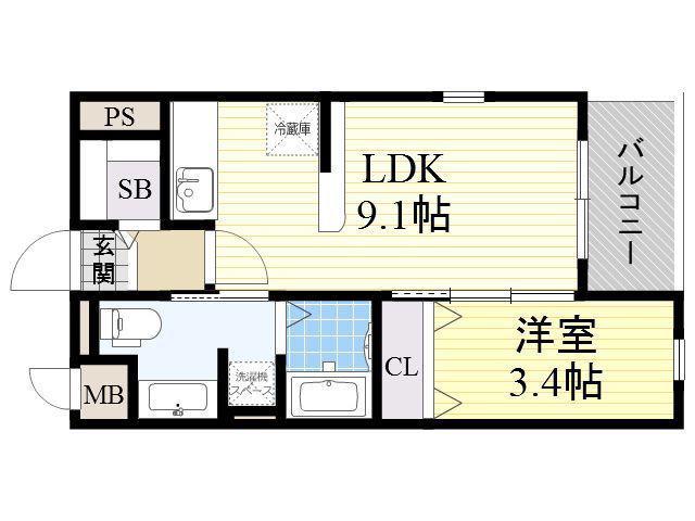 メゾン・ボヌール(1LDK/1階)の間取り写真