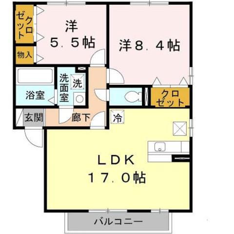 スカイフィールドB棟(2LDK/1階)の間取り写真