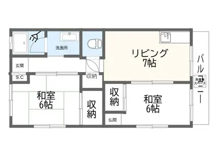 湯里ハイツ(2DK/1階)の間取り写真