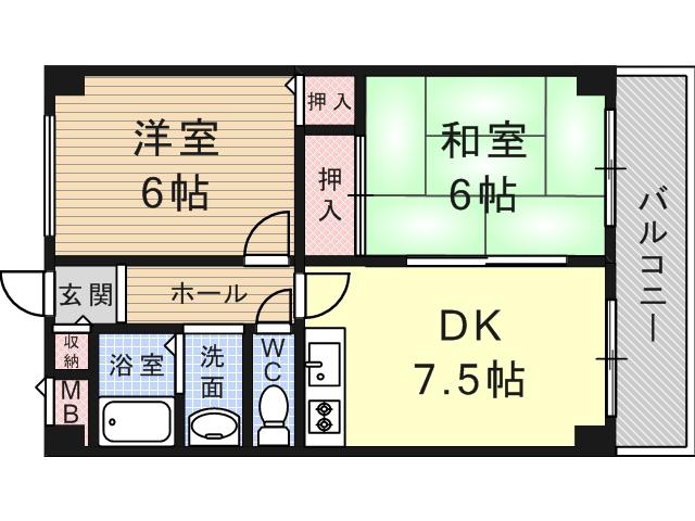 サンパレス加美(2DK/1階)の間取り写真