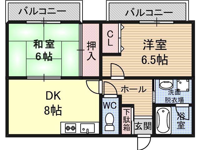 サニーハイツ金田Ⅱ(2LDK/5階)の間取り写真