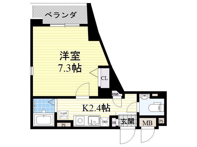 エイチ・ツー・オー東住吉1番館(1K/4階)の間取り写真
