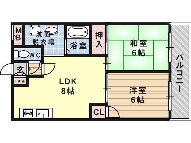 サンシティ摂陽(2DK/9階)の間取り写真