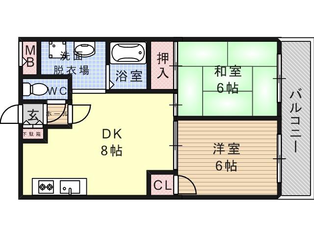 サンシティ摂陽(2DK/3階)の間取り写真