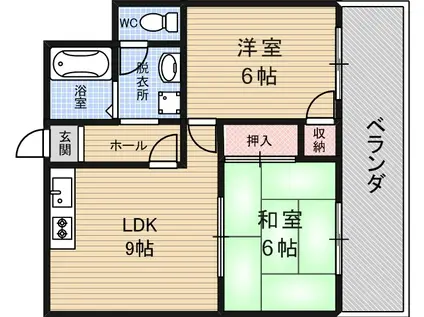 ファミリーハイツ平野(2LDK/4階)の間取り写真