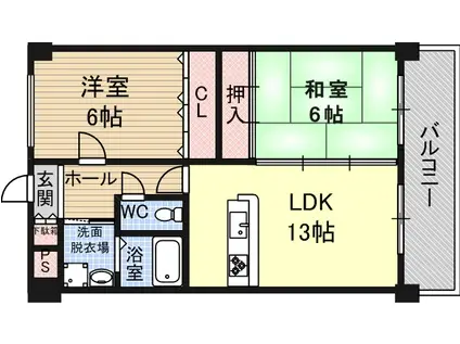 パラッツオディミヤモト(2LDK/4階)の間取り写真