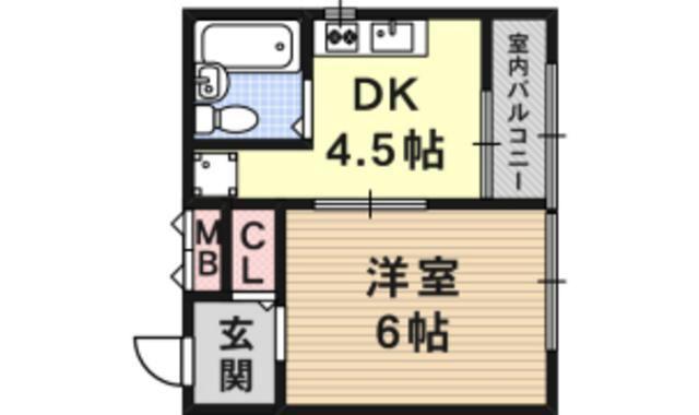 プレアール瓜破西(1DK/4階)の間取り写真