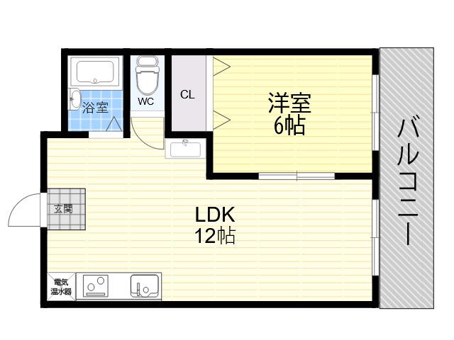 ロイヤル加美北(1LDK/2階)の間取り写真