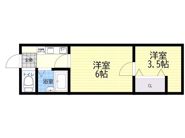 大阪市営千日前線 南巽駅 徒歩4分 4階建 築61年(2K/2階)の間取り写真