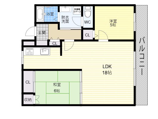 清川6番館(2LDK/6階)の間取り写真