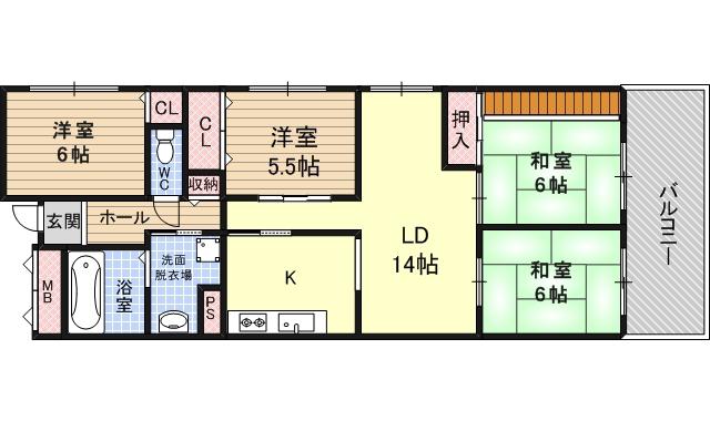 グランドハイツタカノ2(4LDK/4階)の間取り写真