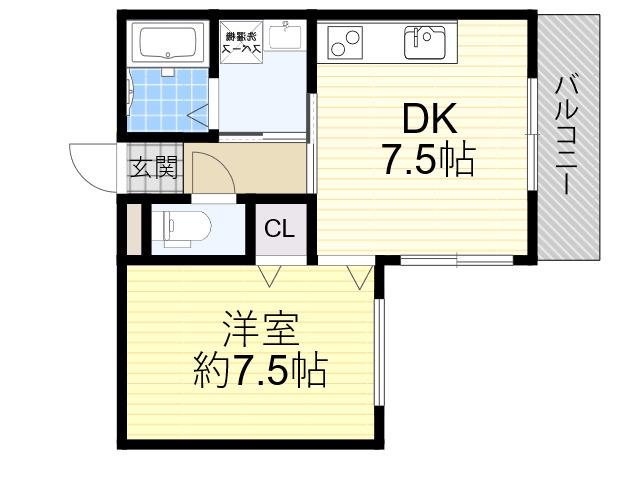 クィーンライフ桑津(1DK/7階)の間取り写真