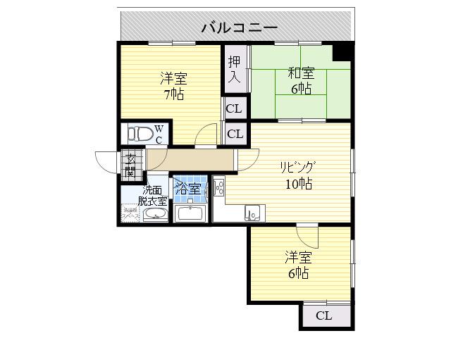 ディアコート平野(3LDK/9階)の間取り写真