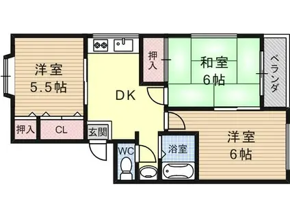 パークサンハイツ(ワンルーム/2階)の間取り写真