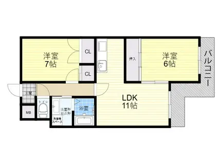 グランドール大鳥(2LDK/2階)の間取り写真