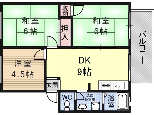 タウンホーム平野(3DK/2階)の間取り写真