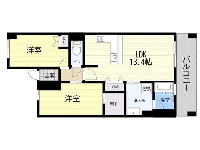 ザ・ランクス東住吉中野(2SLDK/13階)の間取り写真
